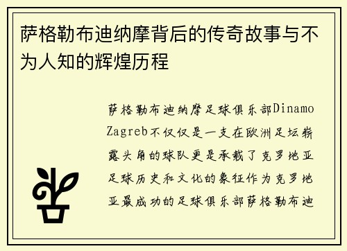 萨格勒布迪纳摩背后的传奇故事与不为人知的辉煌历程 萨格勒布迪纳摩背后的传奇故事与不为人知的辉煌历程